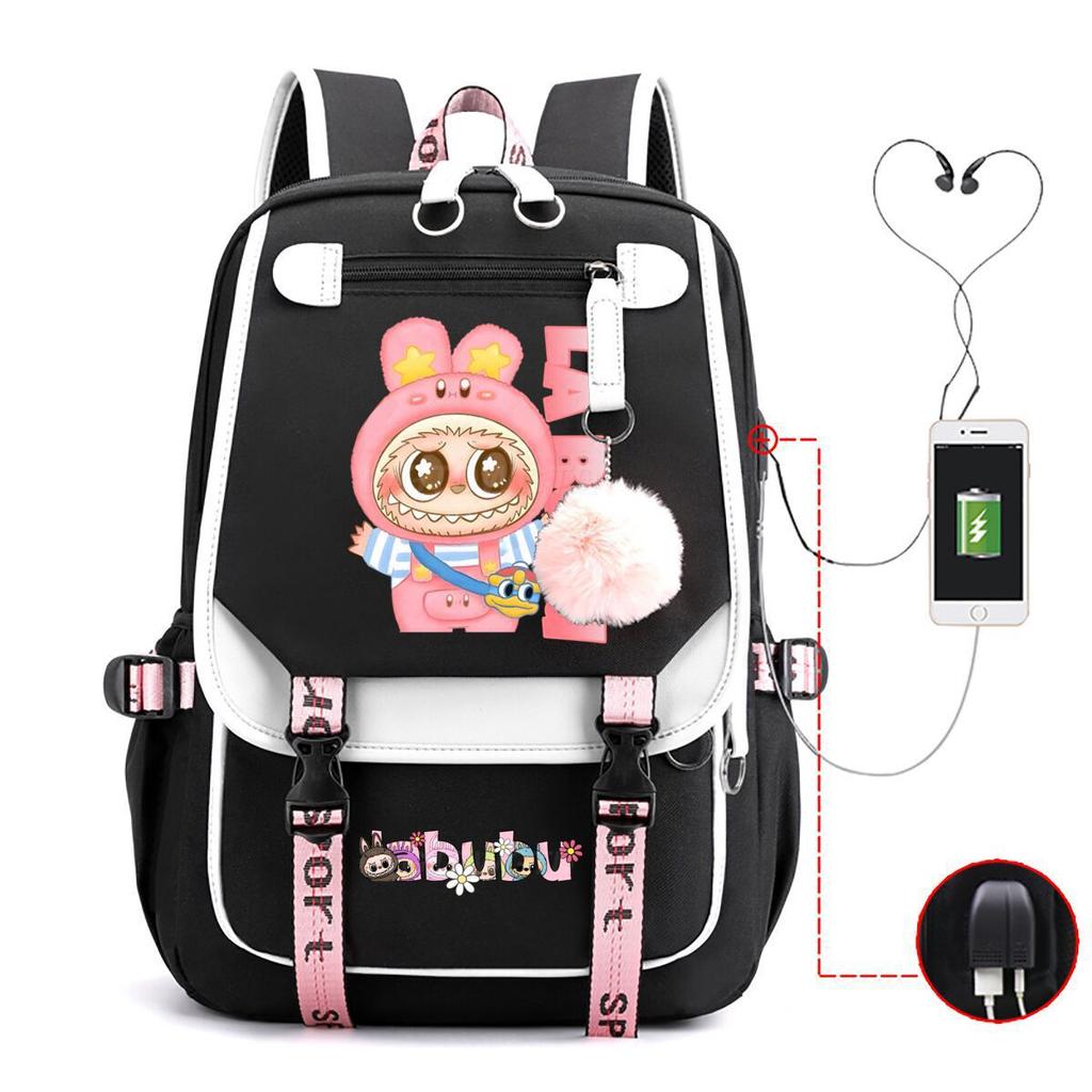 Cute LABUBU cartoon printed backpack for junior high school students with large capacity ins wind school bag