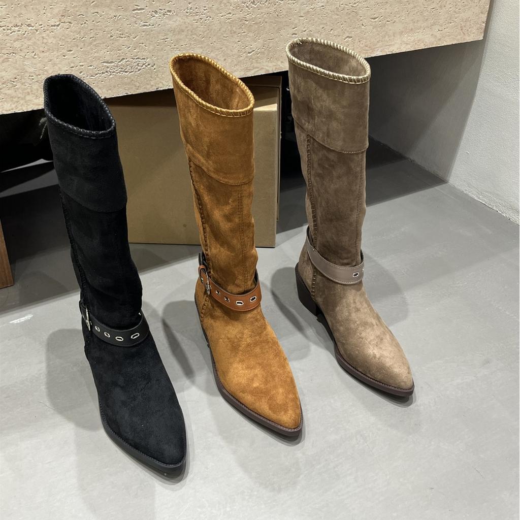 High-heeled Pointed Brown Maillard Boots Women's Shoes 2025 New Autumn and Winter Thin Long Knight Boots Women's Boots