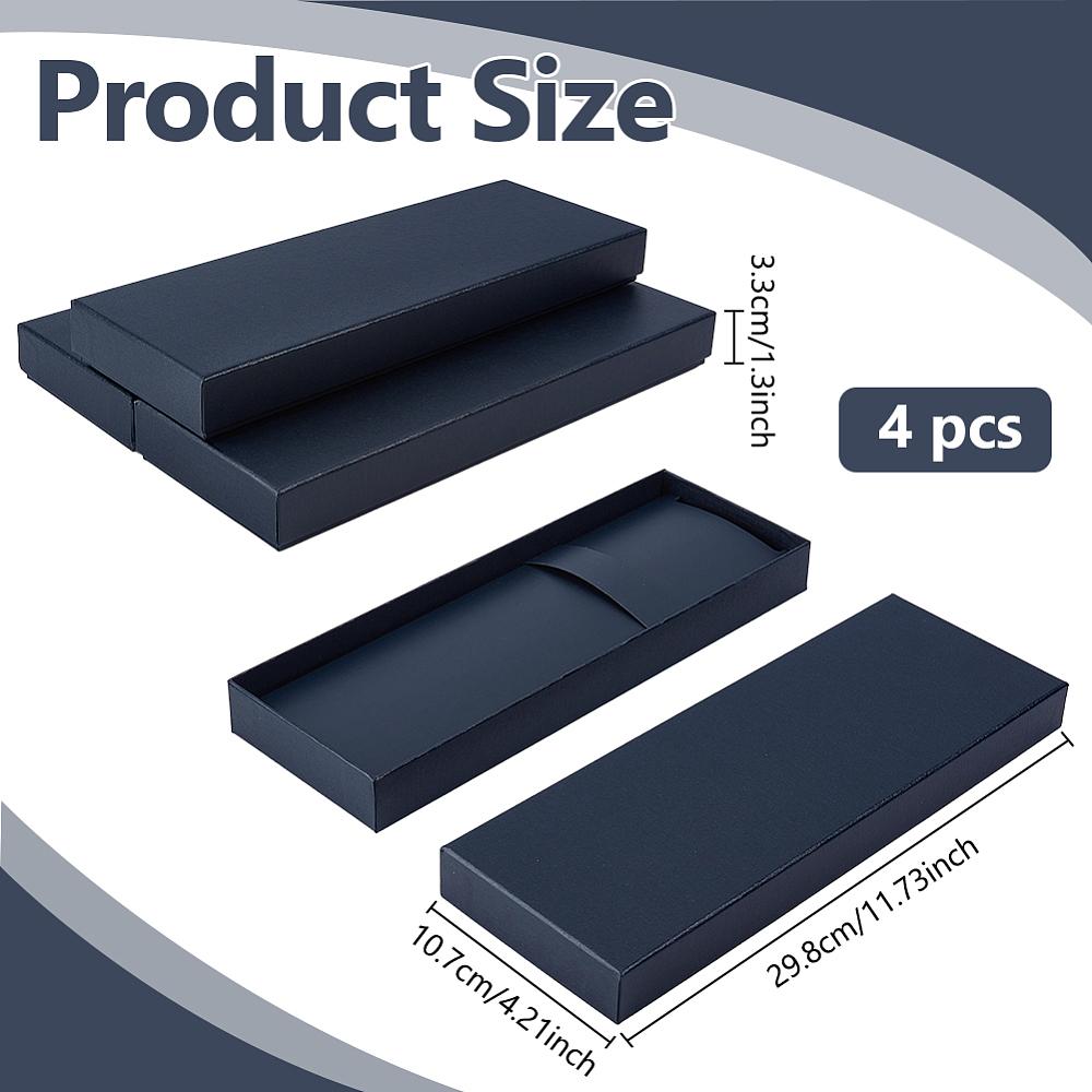 4pcs Rectangle Paper Gift Tie Packing Boxes Dark Blue 29.8x10.7x3.3cm
