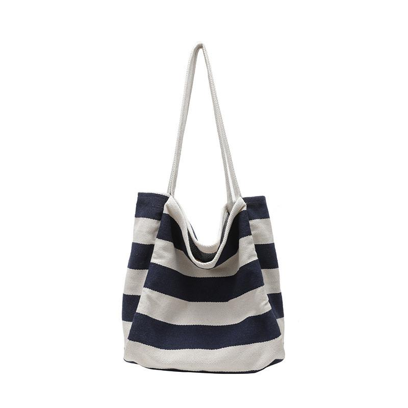Canvas Large Capacity Bag With Stripes For Casual Daily Use