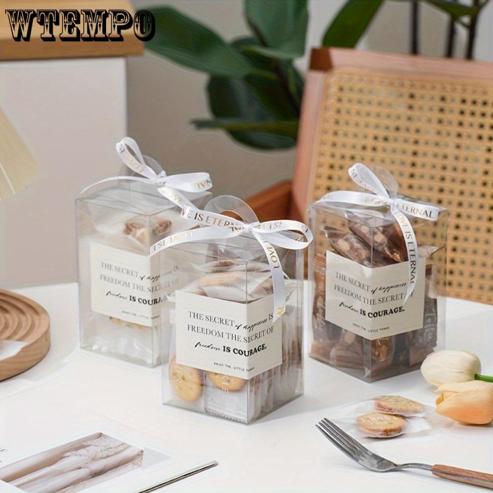 10pcs Clear Tote Bag with Stickers PET Gift Box Transparent Square Gift Box for Halloween Anniversaries Parties Weddings Valentines and Celebrations