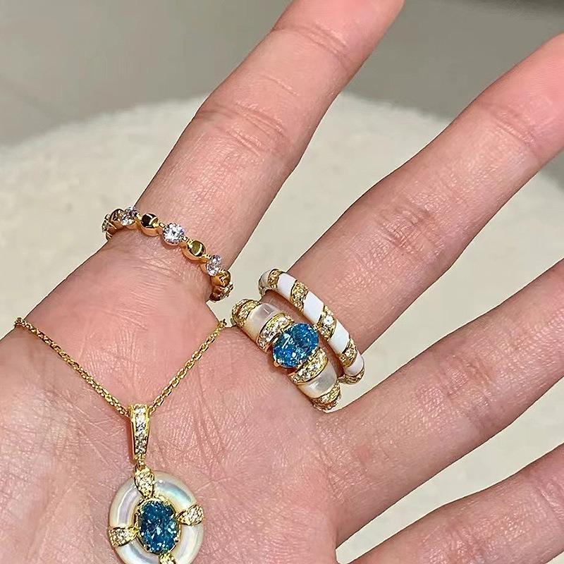 Stile palazzo retrò Nuovo anello con zircone blu lusso squisito anelli in madreperla per donne festa matrimonio