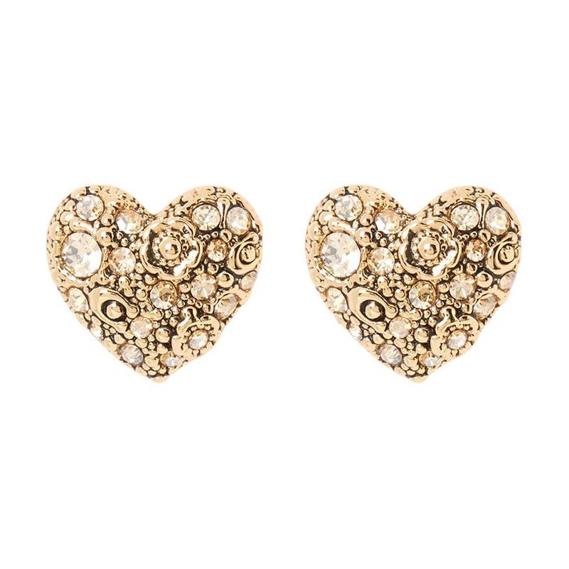 COACH Heart Shape Design Brass Earrings Women s Gold