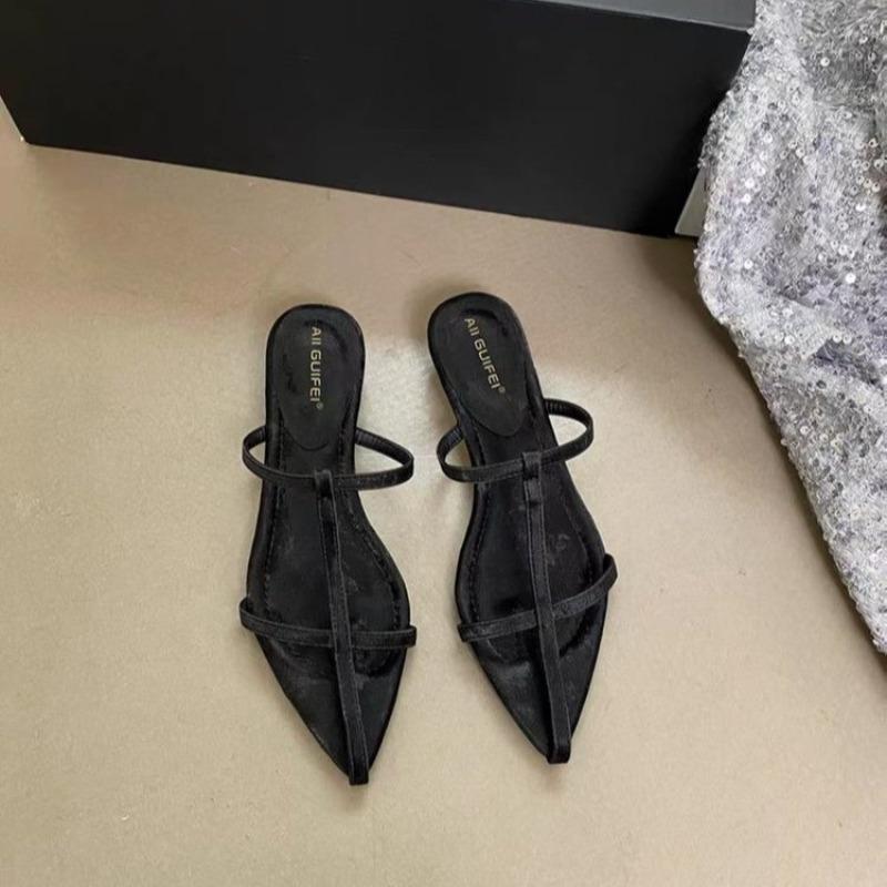 Fashion New Style Women's Shoes Narrow Band Heels Women Sandals Fashionable Pointed Toe Toe Jump Pump Stripper Party Women's Slippers