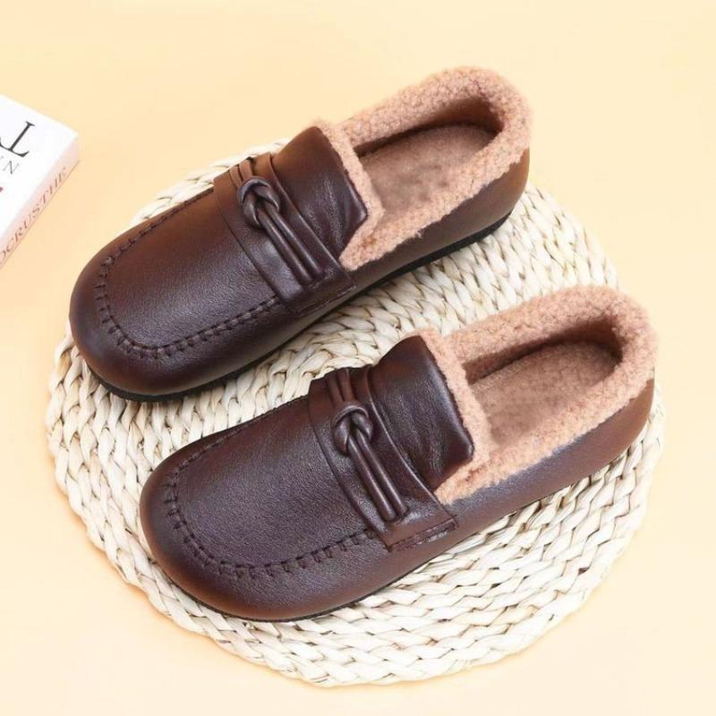 New Women's Soft-soled Cotton Shoes with Fleece, Flat Shoes, and Leather Shoes On One Foot