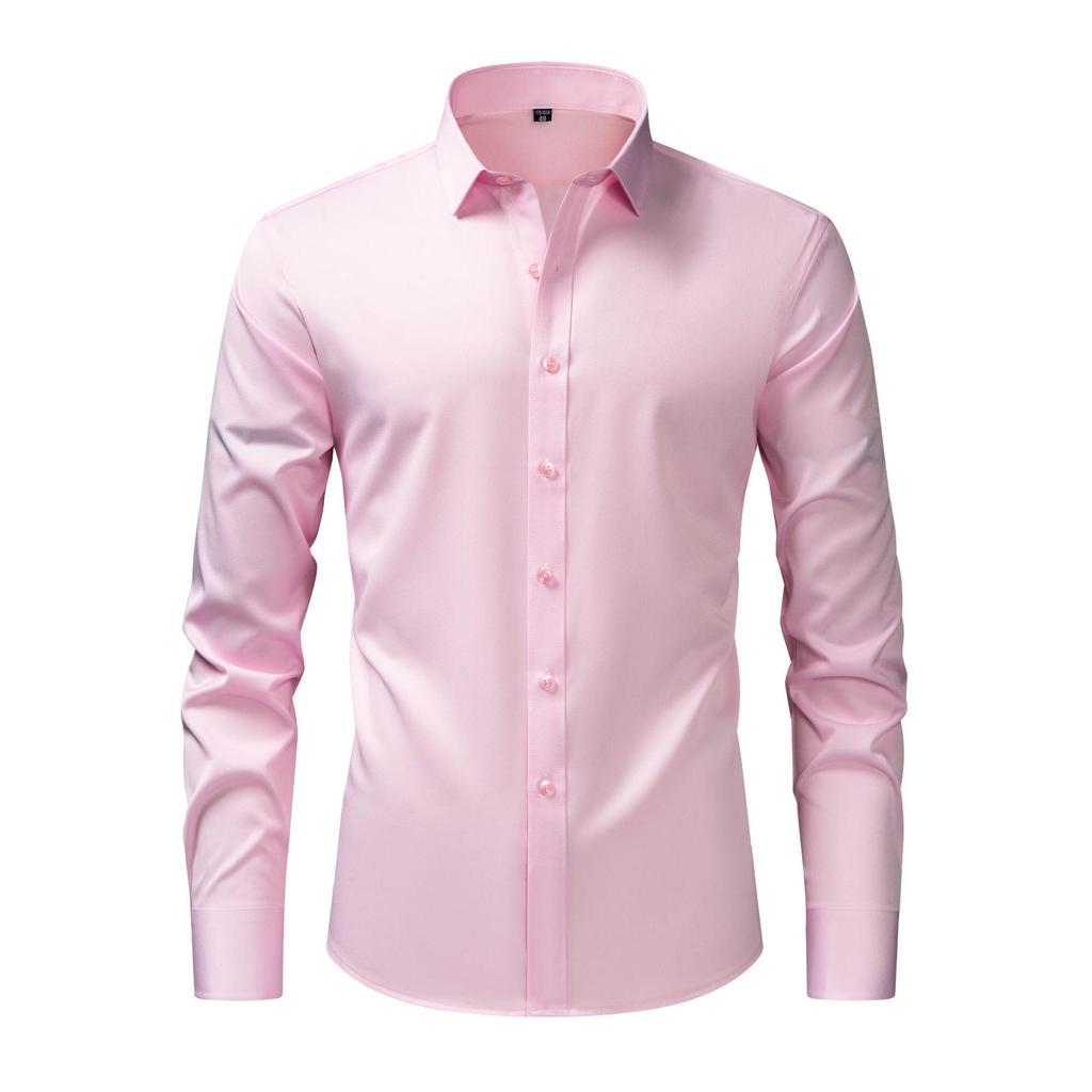 Men's European Style Non-Iron Solid Color Stretch Long Sleeve Business Shirt