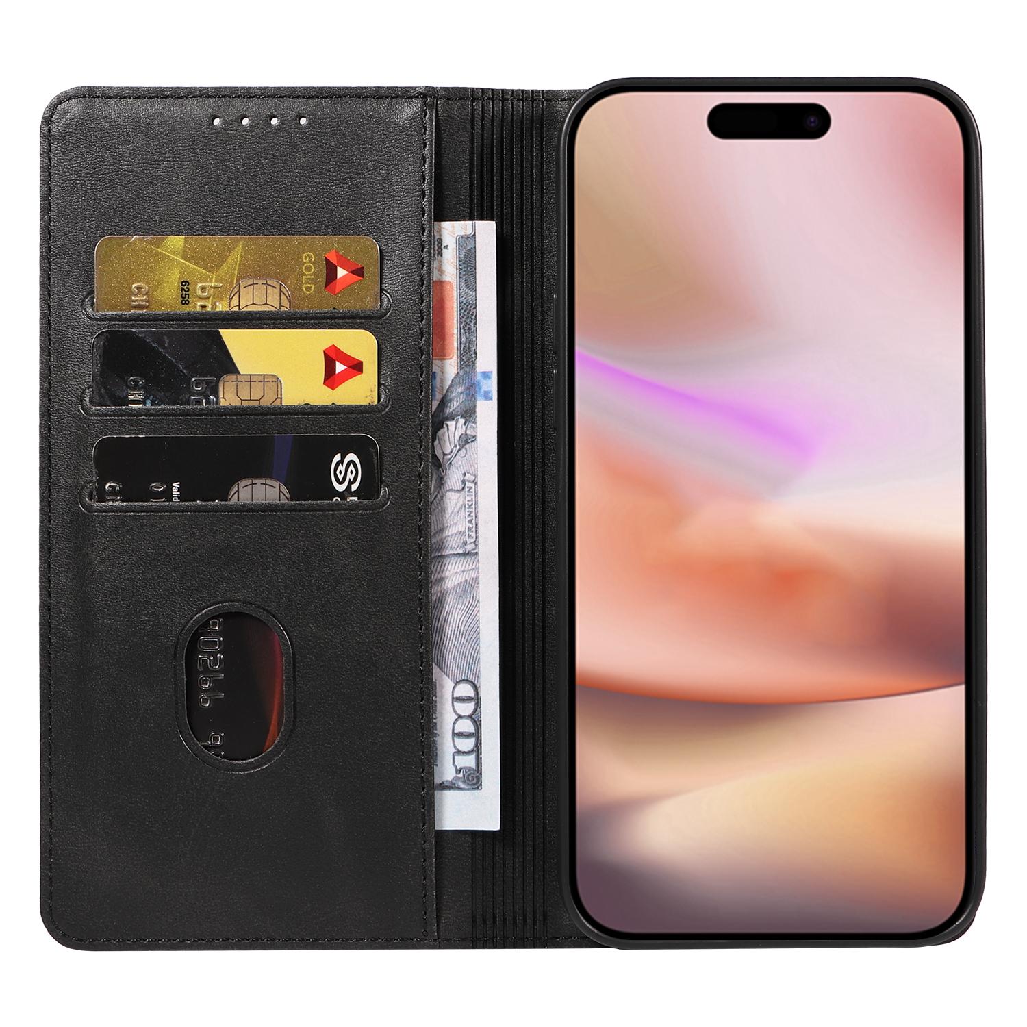 

For iPhone 16 Plus Wallet Case WANLONFENG NW1 Series Magnetic Closure Calf Texture Leather Phone Cover Sapphire