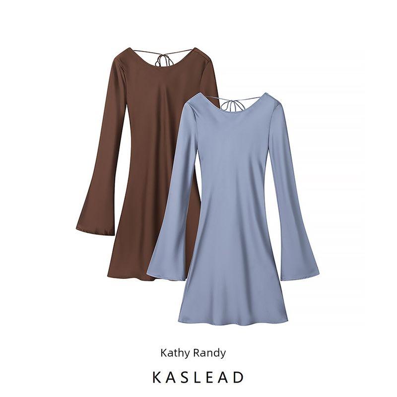 Kaslead New Arrival Women's Clothing Fashion Style Fashion Minimalist Back Tie-Neck Flared Sleeves Dress