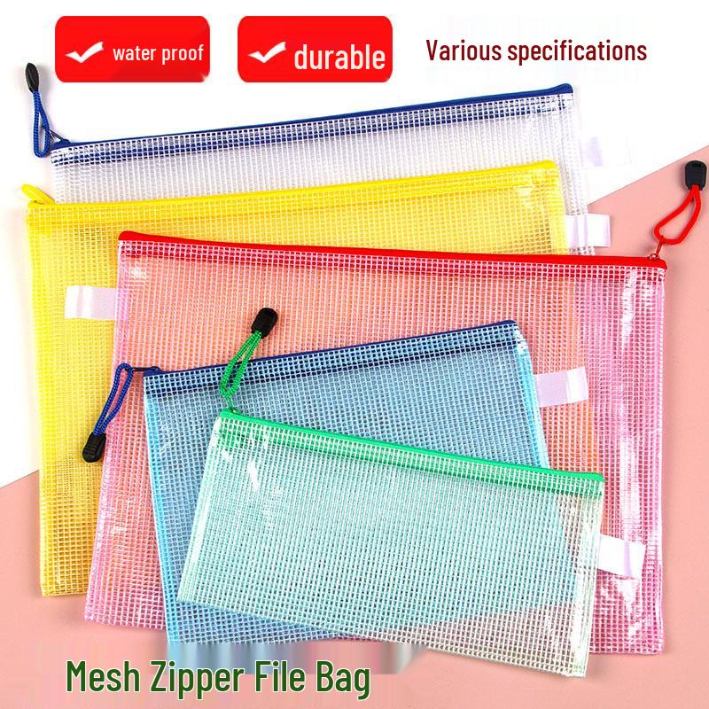 A4 Transparent Waterproof Mesh Zipper Document Bag - Office & Student Use