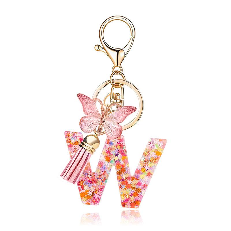 Pink Letter Keychain Heart Sequin Butterfly Tassel Keychain Epoxy Pendant Accessory For Women