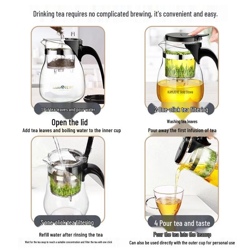 KAMJOVE Glass Press-Type Teapot