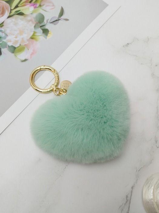 MAIA Rabbit Fur Heart Keychain & Charm - Mint