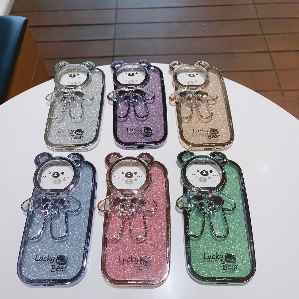 Cartoon Cute Bear Compatible with Apple 16 Crossbody Phone Case iPhone 15 Pro Max Stand 14 Lanyard 12 Glitter