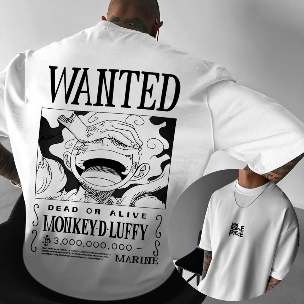 Camiseta de Manga Corta de Algodón Estampada de One Piece Luffy Bandai Holgada para Hombre y Mujer Verano 2025 Transpirable Deportiva Cuello Redondo