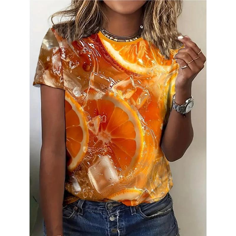 Summer Round Neck 3D Fruit Print Top Fashionable Casual Short Sleeved Women's T-shirts