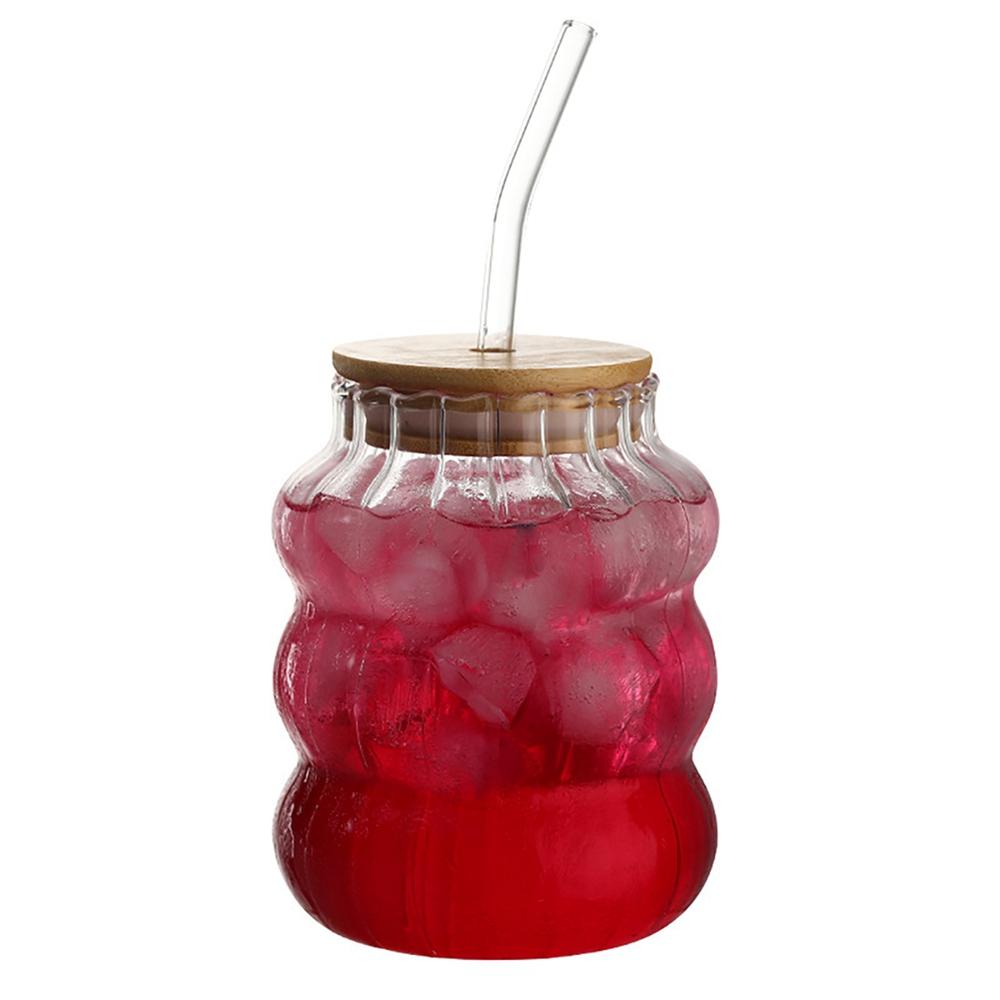 Pahar de Sticlă Ins cu Pai Pahar Transparent cu Pai pentru Suc Lapte cu Capac de Bambus Veselă Pahar Simplu Pahar pentru Latte Cafea Cană Tip Borcan Mason