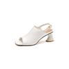 Fashion Soft Sheepskin Fish Mouth 4.5cm Irregular Heel Sandals Summer Real Leatherr European American High Heels Women Shoes Size 32-46