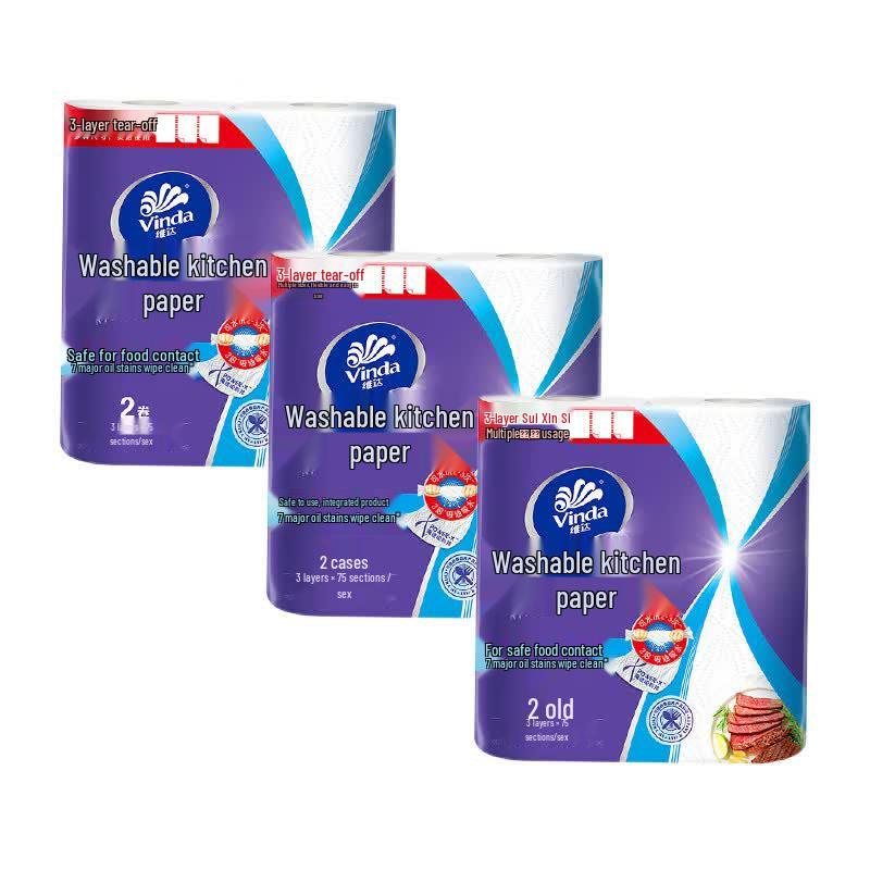 Vinda Washable 3-Ply Kitchen Paper Towels, Unscented