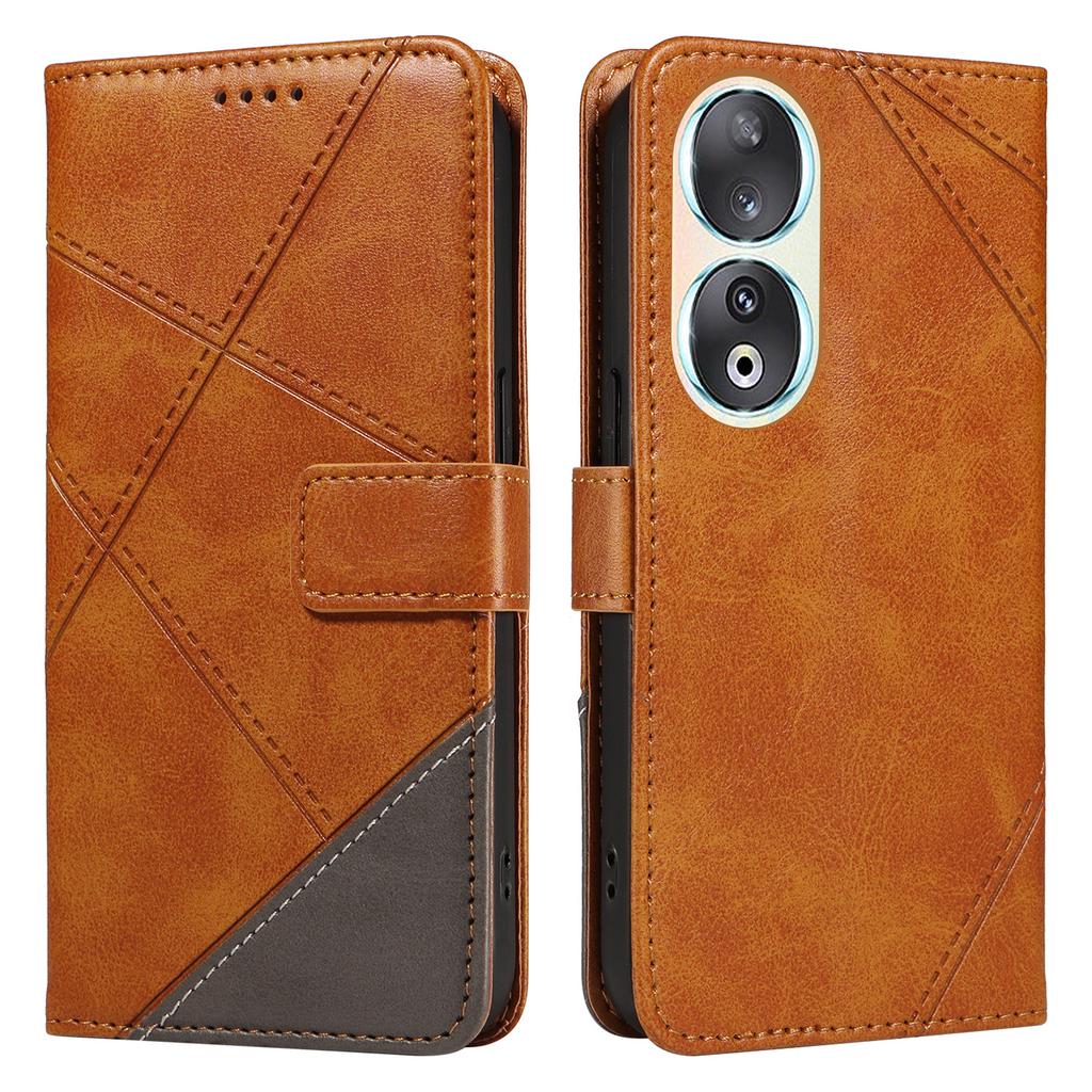 Etui portfelowe na Honor 90, skórzane etui na telefon z geometrycznymi liniami, w stylu książeczki, ze składaną podstawką