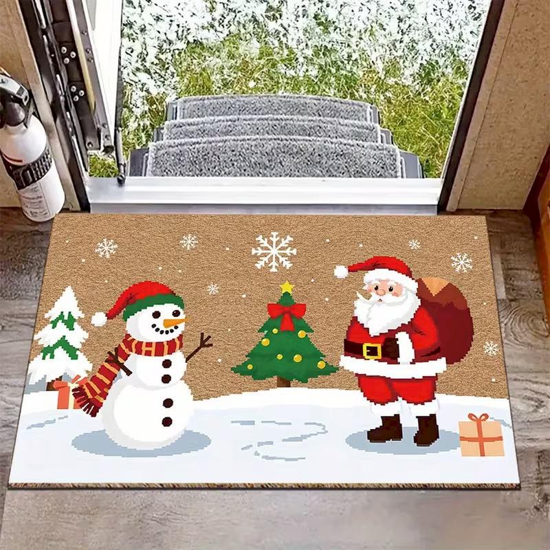 Cartoon Santa Claus Snowman Carpet, Anti Slip And Absorbent Floor Mat, Indoor And Outdoor Holiday Home Decoration