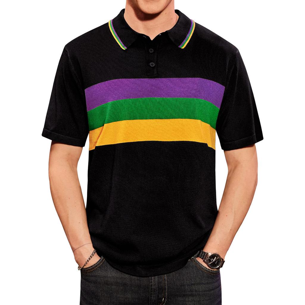 Pánská ležérní pruhovaná košile s barevnými bloky a krátkým rukávem