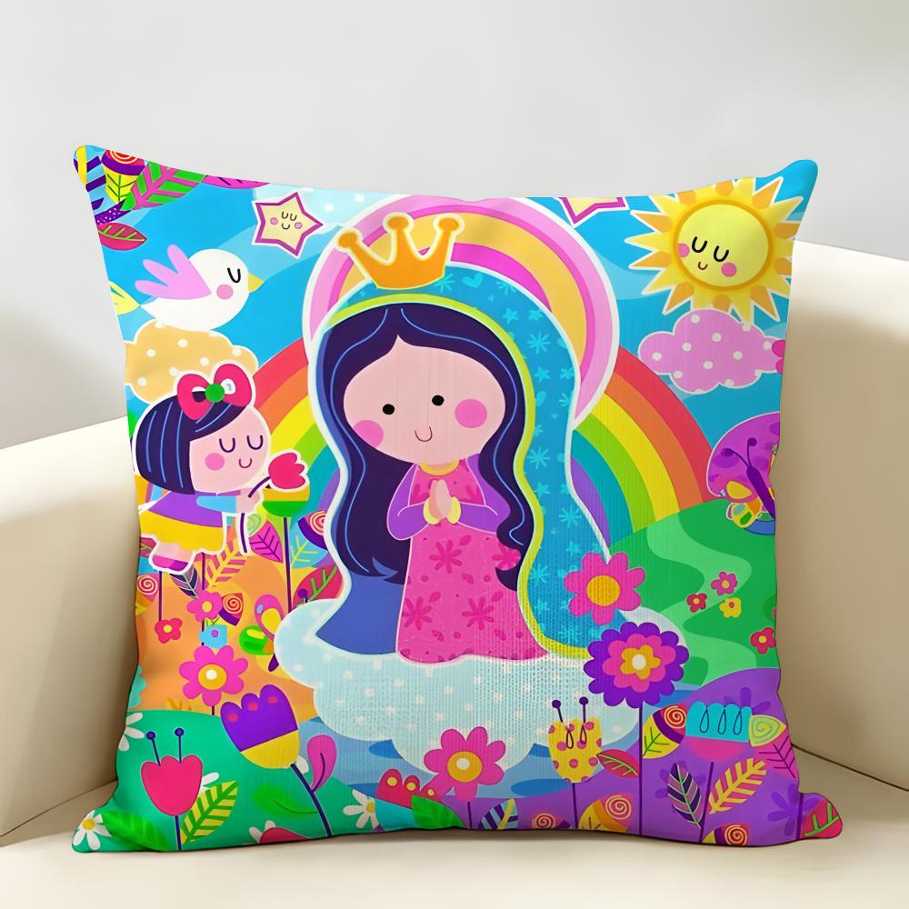 Virgin Mary Art CUTE Cushion Cover Natural Linen Organic Fabric DoubleSided Printing Room Sofa Decor Pillow Case