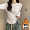 White long-sleeved bottoming shirt women's autumn and winter with short fishbone top design sense slim fit and fleece polished T-shirt