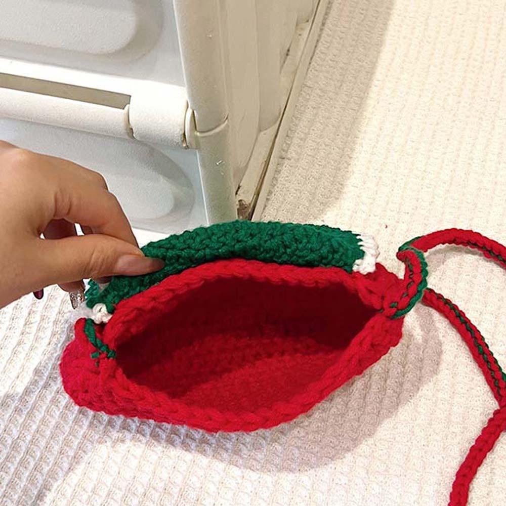 Elk Deer Woven Square Pouch Bow Contrasting Colors Purse Portable Christmas Crossbody Bag  Kids