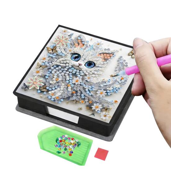 DIY Note Box Diamond Art Kit Sticky Note Holder Craft Set Diamond Art Project Memo Pad Holder DIY Kit for Gift And Home Office Desk Decor