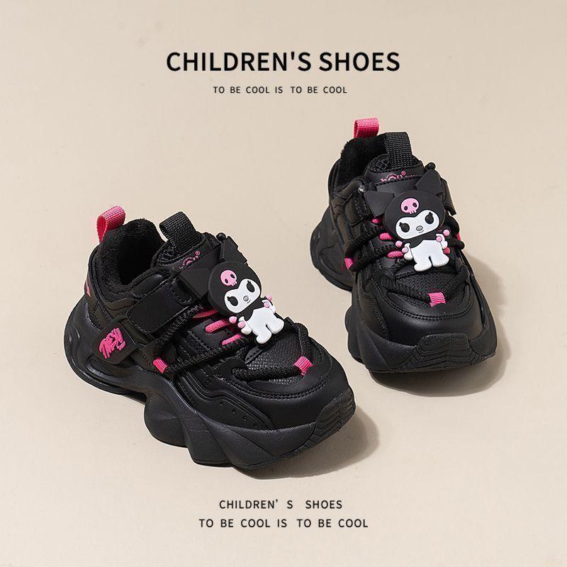 Dirt-resistant girls' shoes new autumn and winter black children's velvet warm sneakers girls' dad shoes two cotton shoes
