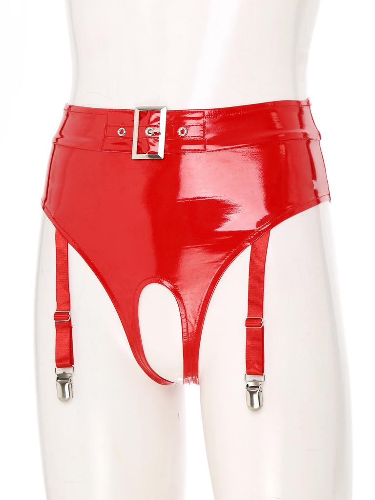 Ženy Latexové šortky s vysokým pasem Kalhotky bez rozkroku Tanga Spodní prádlo s podvazkovými klipsy Punkový styl Sexy klubové oblečení Randění Noční oblečení