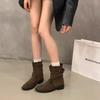 [Fanfna] Old Money Wind Retro Suede Pleated Pile Boots Thick Heel Belt Buckle Short Martin Boots Women's Outer Wear