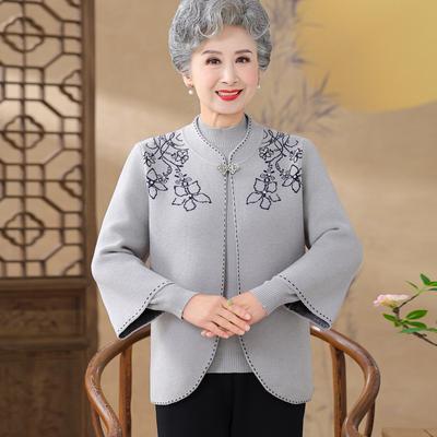 Grandma Autumn Suit Two-piece Set New Mother Cardigan Elderly Women Spring and Autumn Coat Old Lady Top