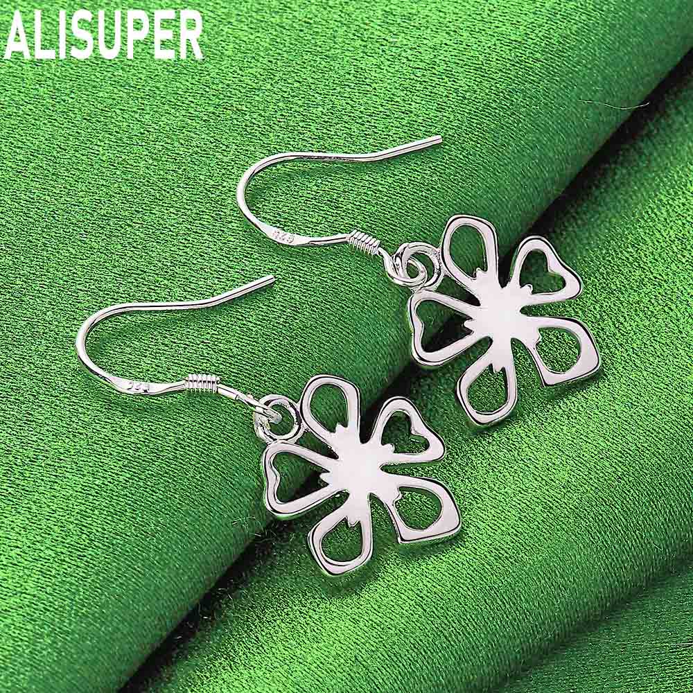 925 Sterling Silver Exquisite Hollow Flower Pendant Earrings - Fashion Banquet Jewelry