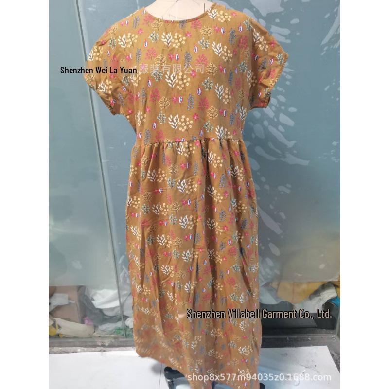 Women's Loose Cotton Linen Summer Dress with Round Neck and Pocket