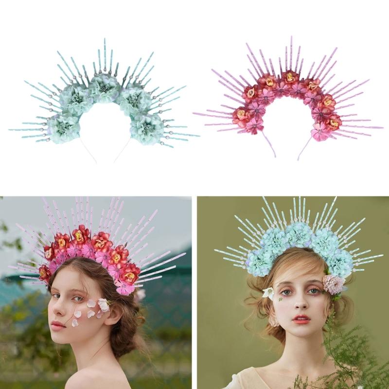 Charming Flower Crowns Headpiece Traditional Chinese Flowers Hair Accessory Eye Catching Floral Headband Ornament