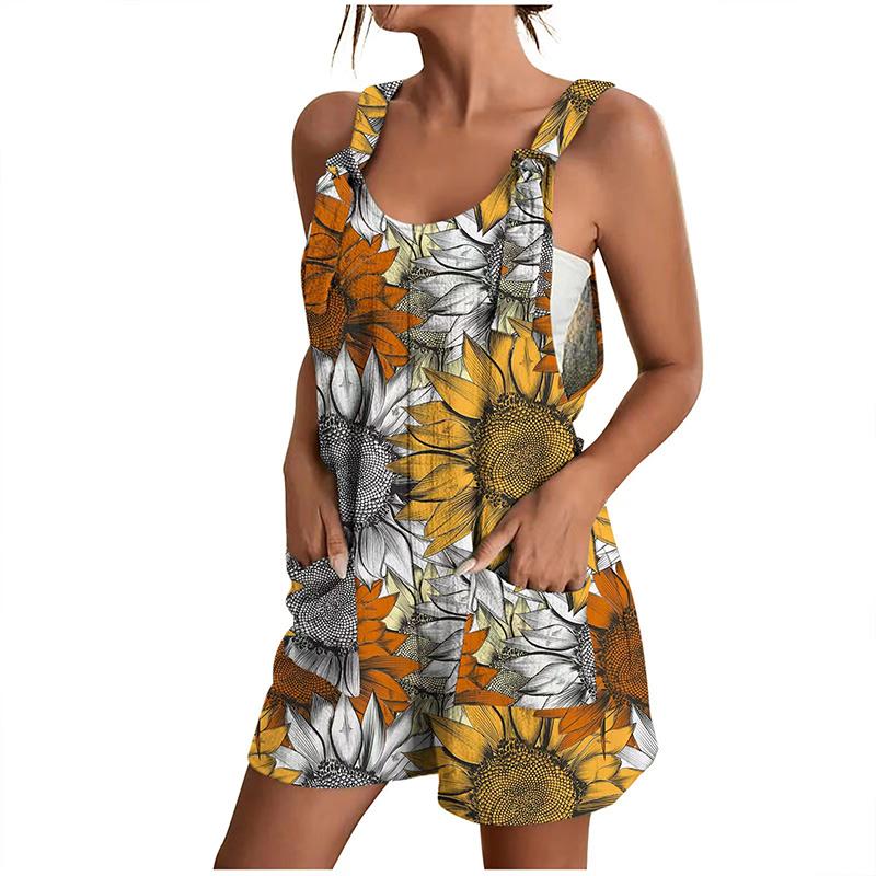 2025 Women Floral Print Sleeveless Pocket Decoration Jumpsuit Fashion Elegant Casual Loose Female Streetwear Outfits