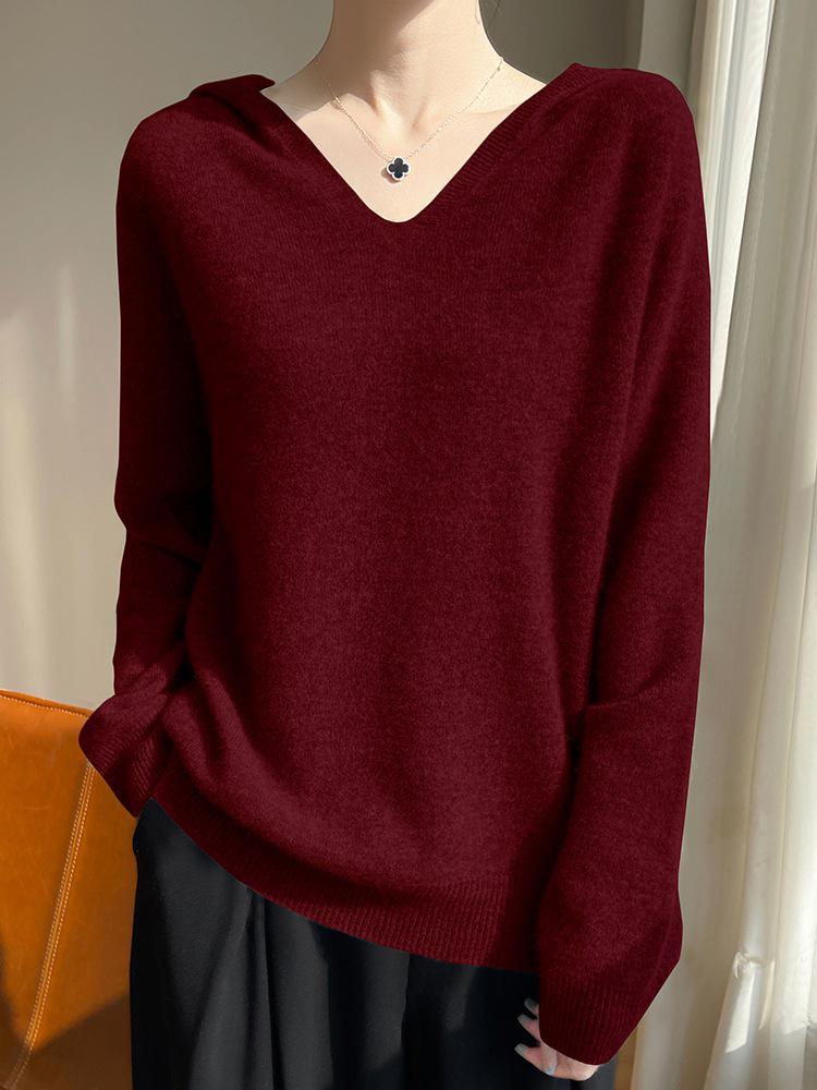 Women's Autumn/Winter Wool Silk Hooded Sweater: Skin-Friendly, Loose Fit Knitwear