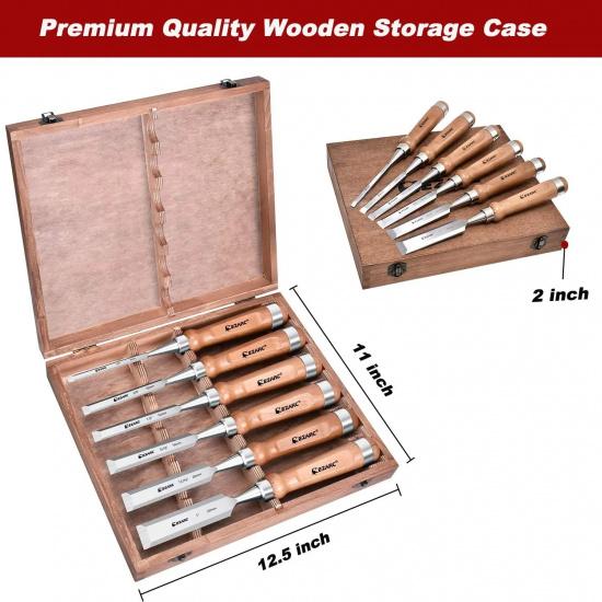 EZARC Set di 6 Scalpelli per Legno Strumenti per Intaglio del Legno Kit Scalpelli con Custodia Premium in Legno per Falegname Artigiano Regalo per Uomo