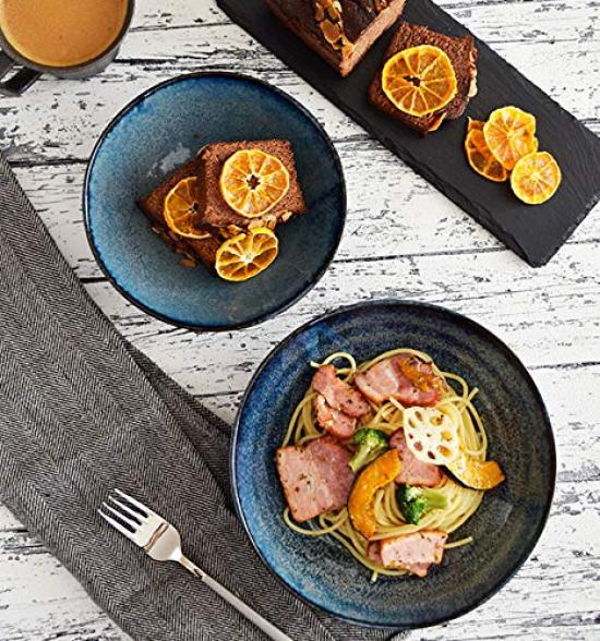 Nádobí East Pasta Talířová salátová mísa 2 celková pec hluboké kari hluboké dušené střední servírovací talíř salát 2 a každý, 4dílná sada, modrá, talíř, talíř, miska,