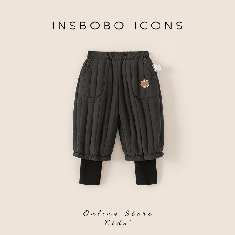 Insbobo Boys  Pants 2025 Winter Padded Warm Children s Casual Pants Girls  Winter Long Pants Children s Trendy Clothing Black 80