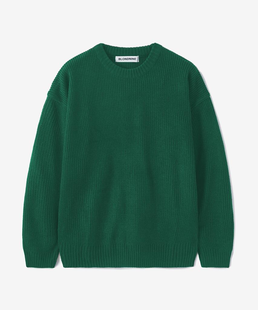 BLOND9 Crew Neck Rib Knit Sweater_Green