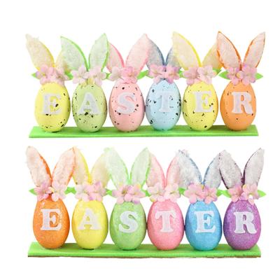6pcs Easter Bunny Ears Egg Ornaments Easter Egg Rows Decorations Easter Desktop Supplies For Home Bedroom Kitchen Office