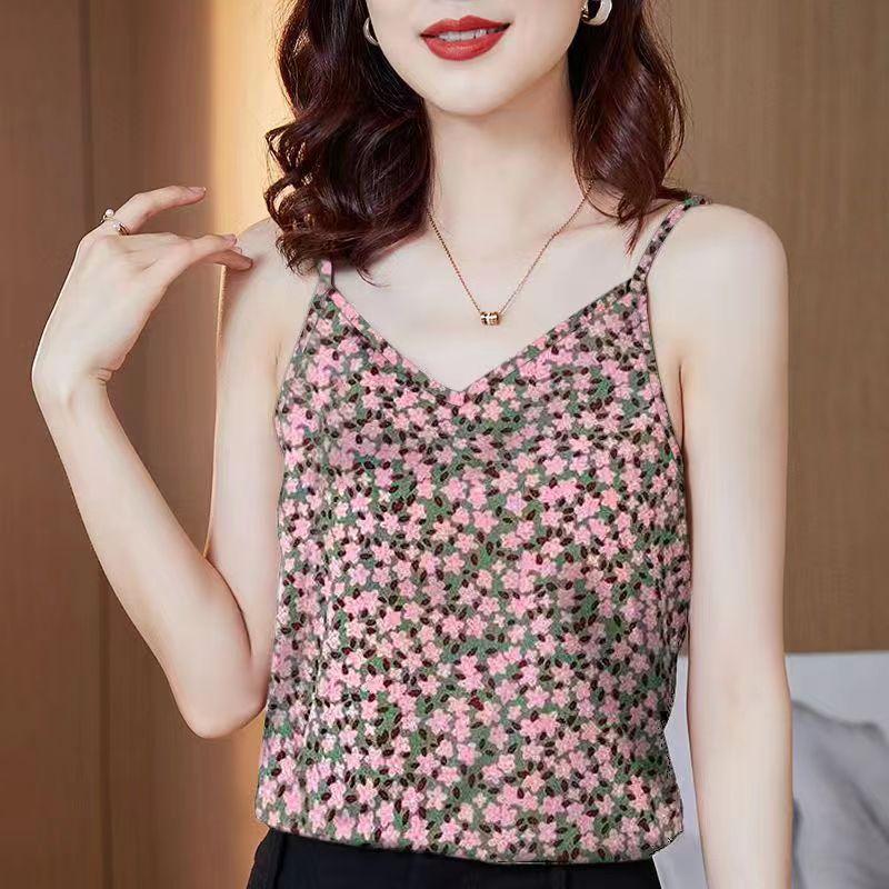 Women's Floral Camisole Undershirt Summer New V-neck Loose Thin Section Sleeveless Bottoming Tops
