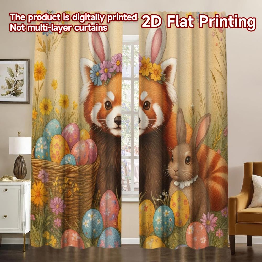 

2D flat printing 2pcs Ramadan Window Curtains Easter Celebration with Cow and Bunny Versatile Durable Polyester Without 100*130 Rod Pocket 1pcs