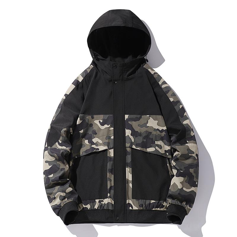 Men S Hooded Camouflage Stitching Casual Sports Plus Size Jacket Outerwear