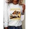 Women's T Shirt Print Floral Graphic Cat Fashion Stylish Long Sleeve Crew Neck Round Neck Regular Tops