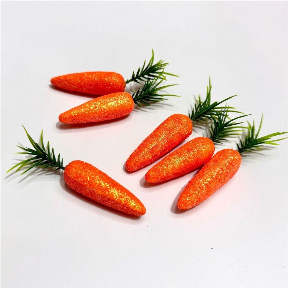 Lifelike Fake Carrots Glitter Easter Ornaments 6Pcs Kitchen Photography Props
