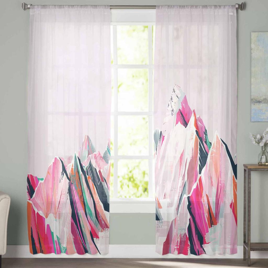 Abstract Oil Painting Mountain Illustration Window Tulle Curtains for Living Room Bedroom Hotel Luxury Decoration Sheer Curtains
