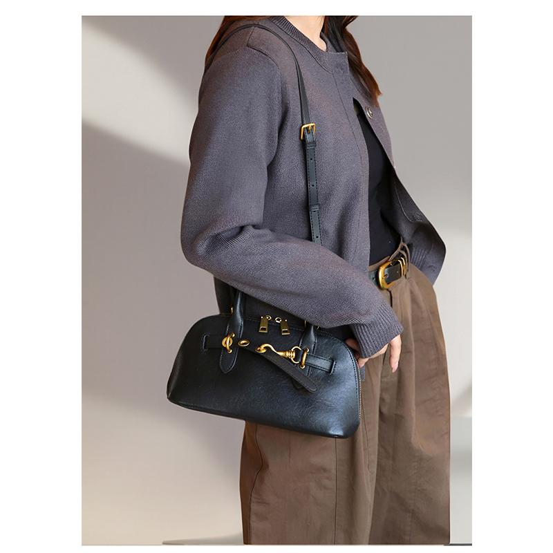 Luxury Brand Genuine Leather Women Handbags Fashion Gold Buckle Shoulder Bags Women Retro Cowhide Boston Bags Lady